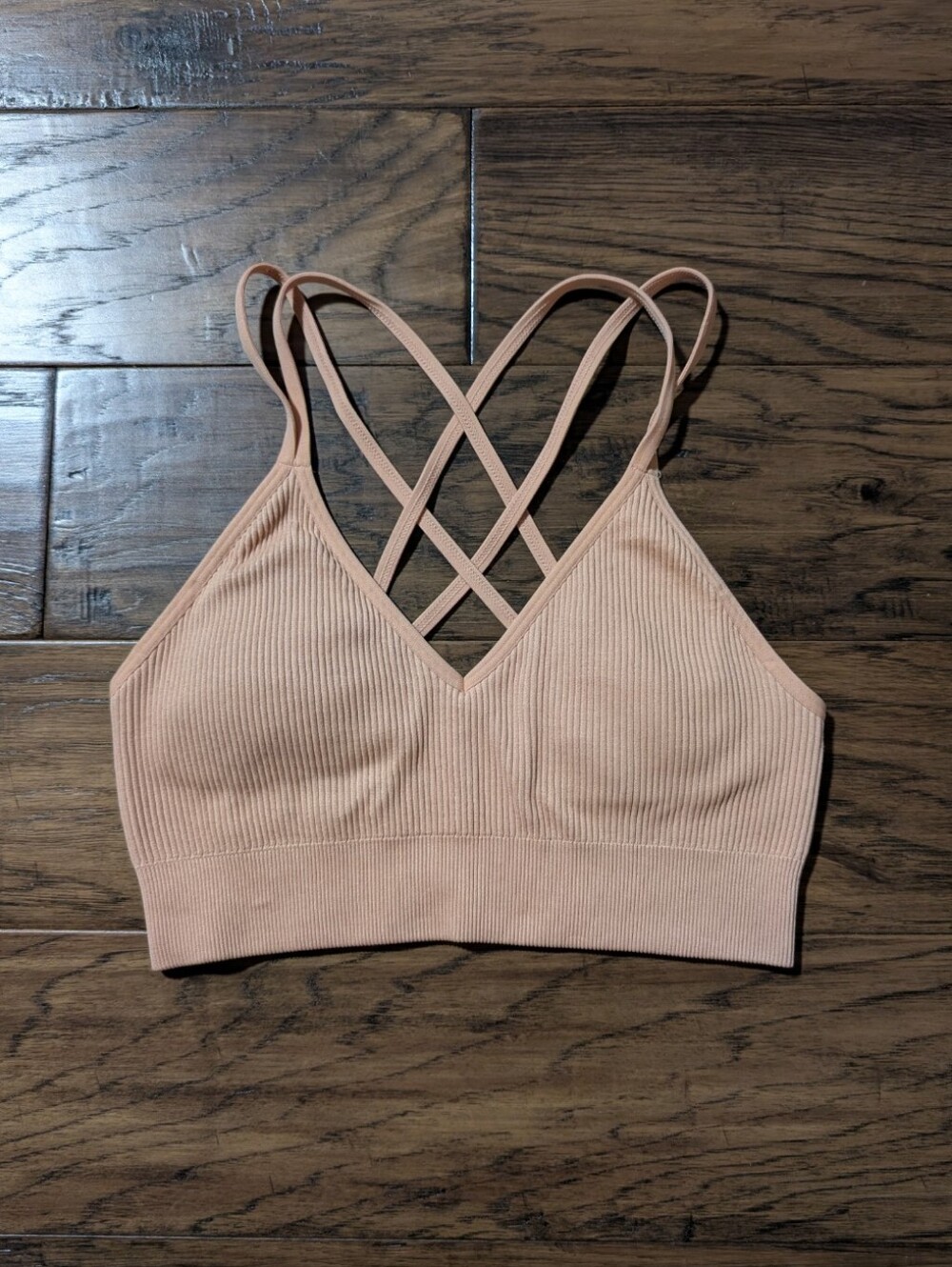 aerie seamless strappy padded bralette peach size small